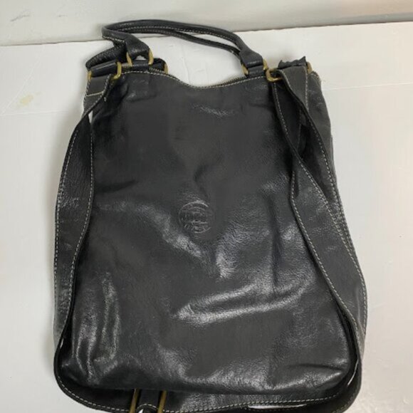 Roots Women's Black Genuine Leather Convertible Backpack Shoulder Bag Medium - Picture 3 of 9